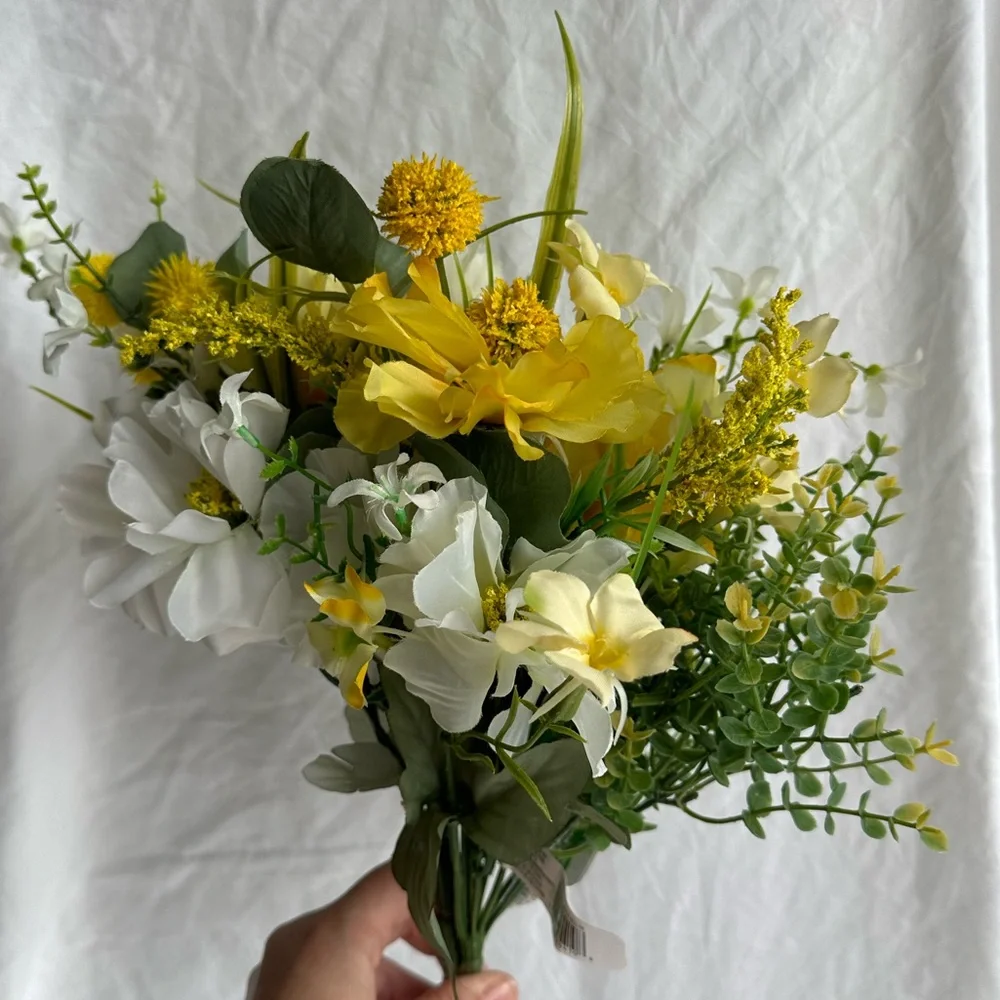 Sunshine Yellow Artificial Wildflower Bouquet Lifelike Spring Floral Arrangement
